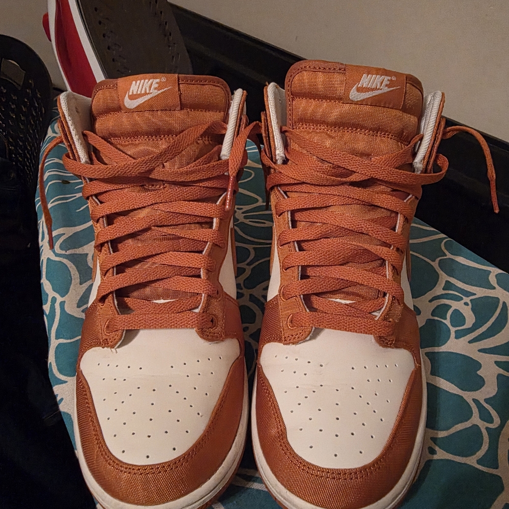 Nike Orange and White High-Top Sneakers